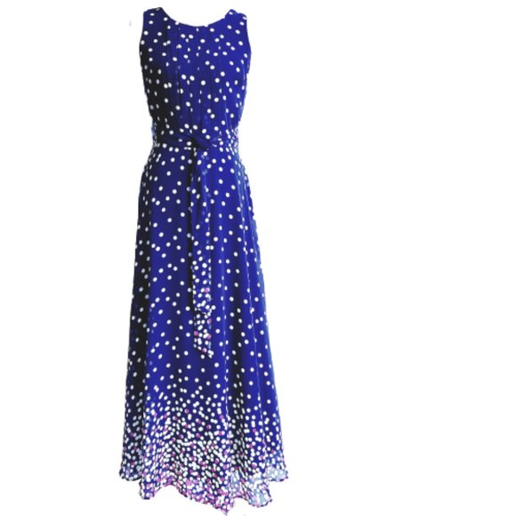 R&K Dresses & Skirts - Sleeveless Maxi Dk Blue Polka Dot Dress